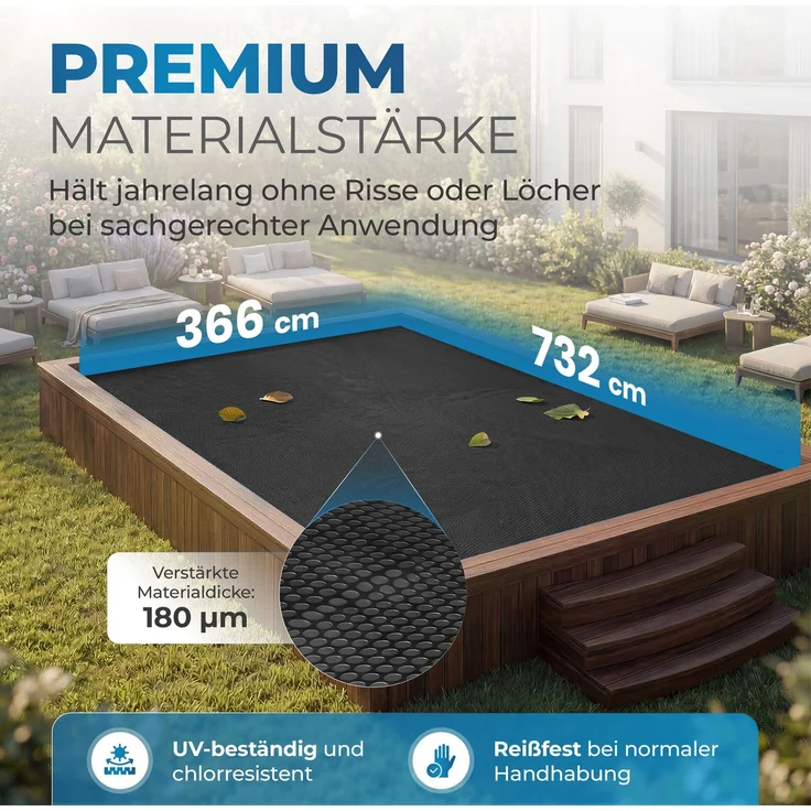 Miganeo Pool Solarfolie 732 x 366 cm Deluxe rechteckig | schwarz | 180 my | 12 mm Luftblasen – Bild 2