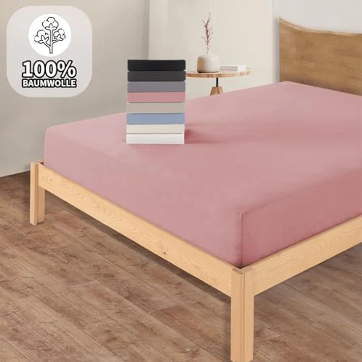 Jersey Spannbettlaken Baumwolle 90x200+30 cm, diverse Farben Altrosa – Bild 4
