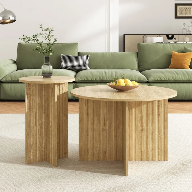 Abrihome 2er Runde Couchtische & Kaffeetische, Braun, 50x31x76 cm – Bild 3