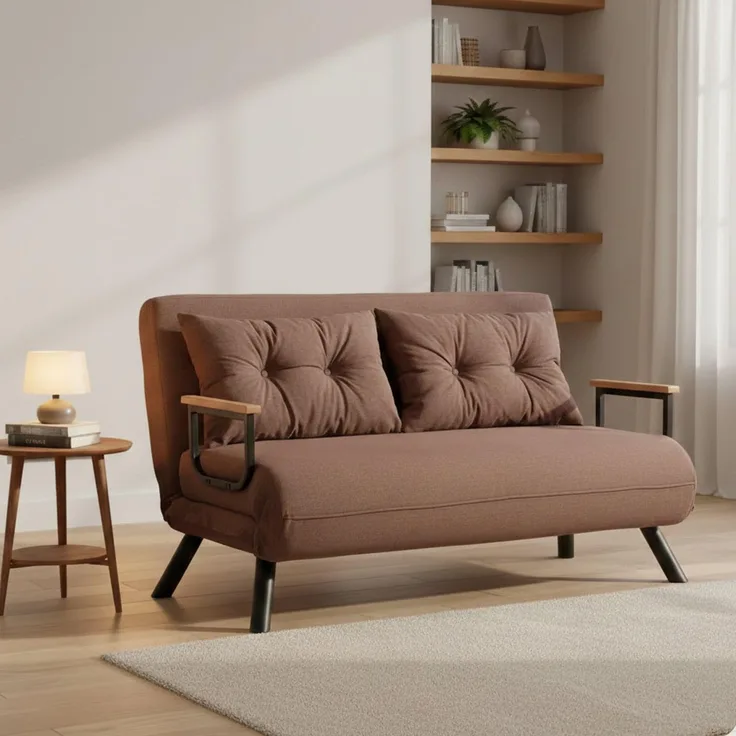 Dmora Schlafsofa 2-Sitzer Merak 133x78 cm Braun mit Stauraum