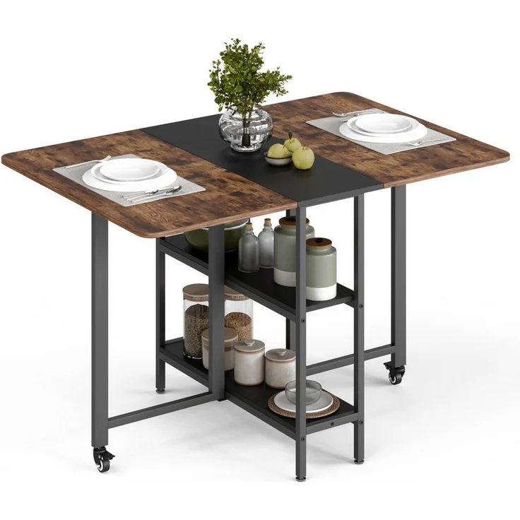 Mondeer Esstisch Klappbarer (1 Tisch), Gestell aus Metall, mit Zwei offene Ablagefächer, Breite 140cm – Bild 2