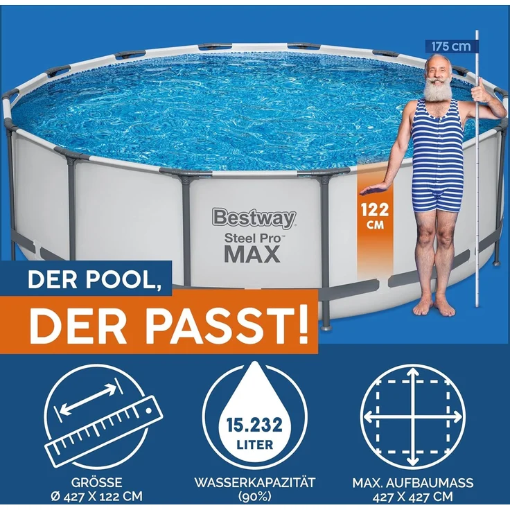 Steel Pro MAX™ Solo Pool ohne Zubehör Ø 427x122 cm, lichtgrau, rund – Bild 3