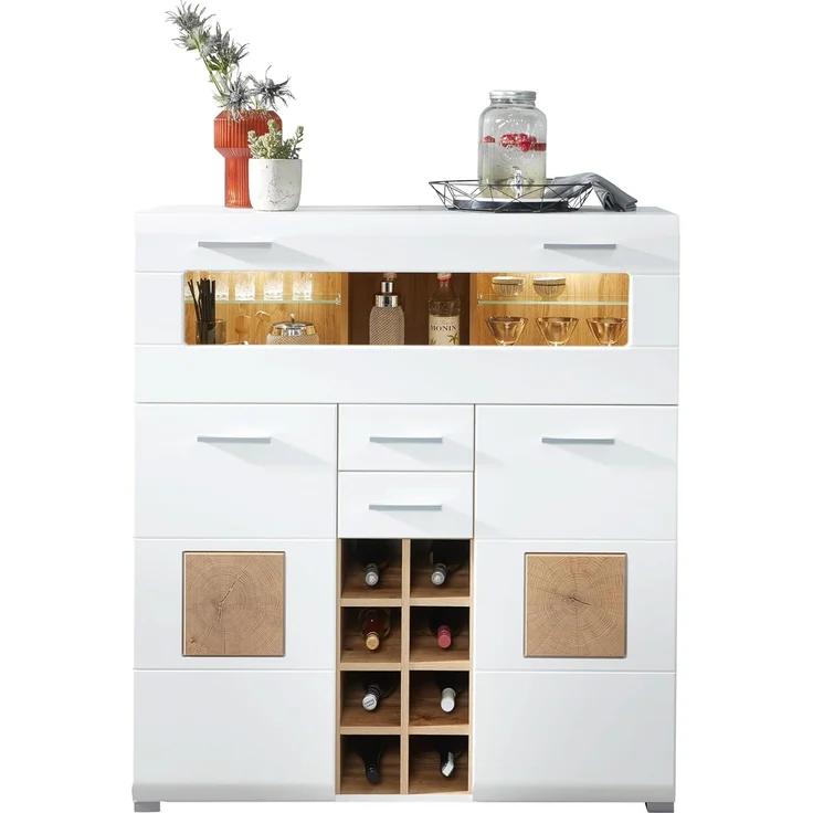 Kommode Barschrank Theke Sideboard Getränke ca. 120 x 129 x 37 cm FUN PLUS Weiß/Eiche Altholz Nb. – Bild 1
