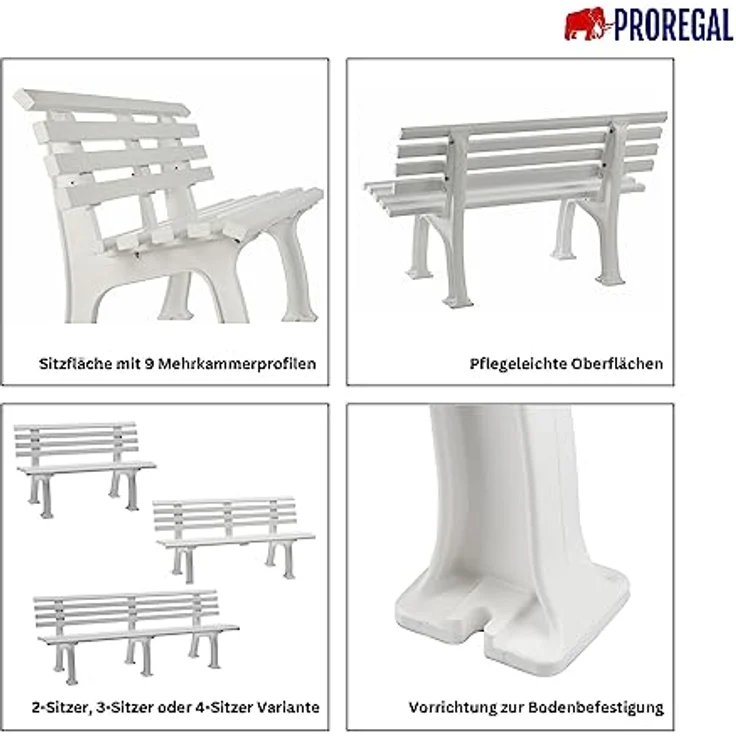 PROREGAL Gartenbank Antigua 3-Sitzer, schokoladenbraun, witterungsbeständig & UV-beständiger Kunststoff, HxBxT 74 x 150 x 54 cm – Bild 7