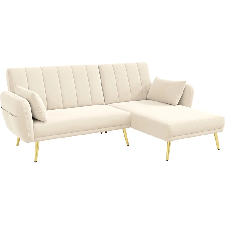 Merax Modernes Klappsofa, L-förmiges Sofa, Schlafsofa mit Zusatzecke, Ecksofa mit Schlaffunktion, Beige – Bild 10