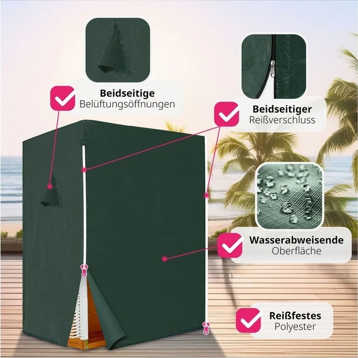 tectake Strandkorb 2-Sitzer mit Polster, verstellbar, inkl. Schutzhülle, gepolstert mit ausziehbaren Fußbänkchen – Bild 3