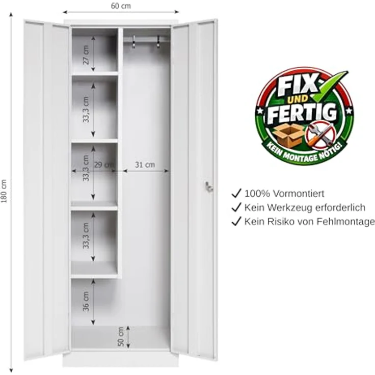 Putzmittelschrank, 60x180 cm, grau – Bild 3