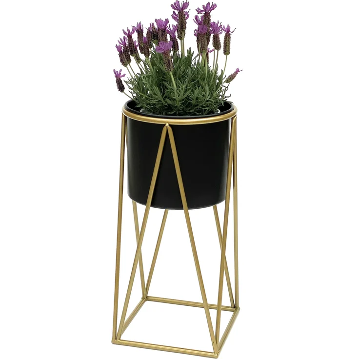 DanDiBo Blumenhocker mit Topf Metall Gold Schwarz S 47 cm Blumenständer 96046 Blumensäule Modern Pflanzenständer Pflanzenhocker – Bild 3