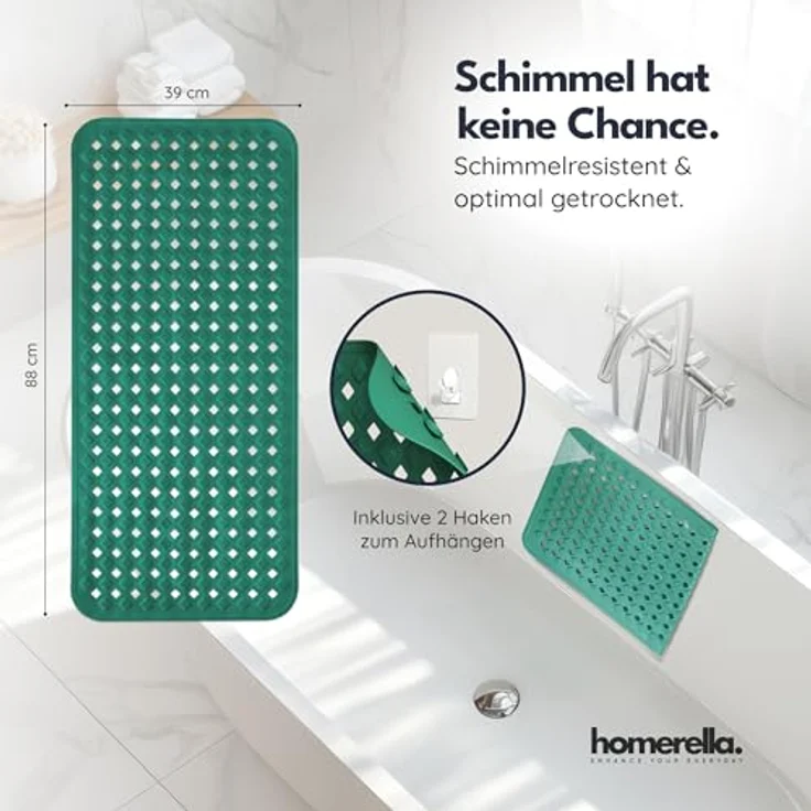 Homerella Badematte rutschfest Hautsensitiv 88x39cm, INKL. AUFHÄNGUNG, Antirutschmatte Badewanne BPA frei, Duschmatte schimmelresistent & maschinenwaschbar – Bild 4