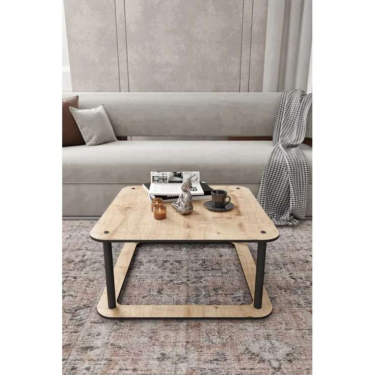 Modern Coffee Table, Oak Color, 70 x 38 x 70 cm | 100% MDF with Compressed Kraft Legs | Stylish Industrial Design for Living Room & Office