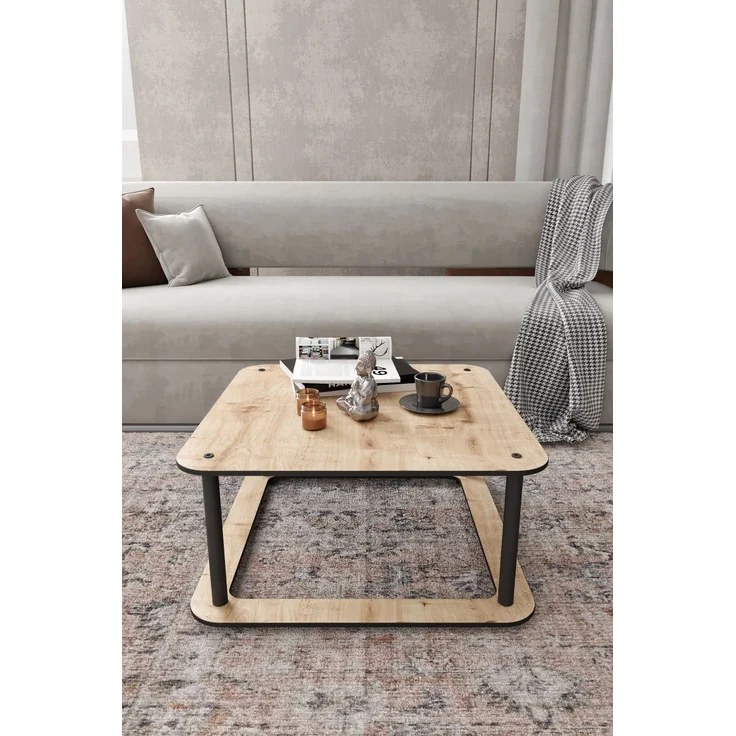 Modern Coffee Table, Oak Color, 70 x 38 x 70 cm | 100% MDF with Compressed Kraft Legs | Stylish Industrial Design for Living Room & Office – Bild 1