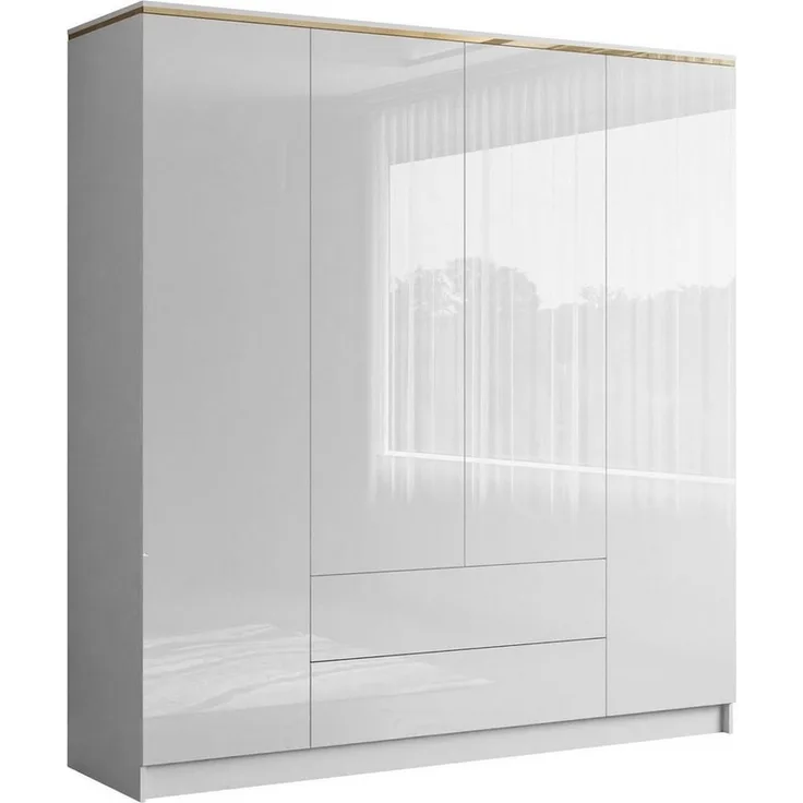 Lookway Kleiderschrank AURORA 4D2S in Weiß hochglanz mit Schubleden Breite: 200 cm