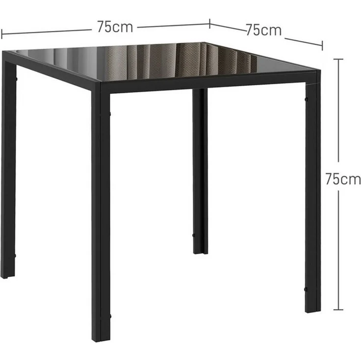 HOMCOM Esstisch für 4 Personen, aus Hartglas (Esszimmertisch, 1-St, Küchentisch), bis 80 kg belastbar, für Küche, Esszimmer, 75 x 75 x 75 cm, Schwarz – Bild 3