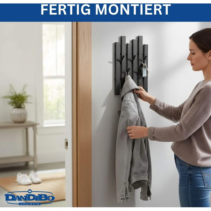 DanDiBo Garderobe Wand Schwarz Metall 96739 Wandgarderobe mit 5 Haken Schmal Garderobenpaneel Flurgarderobe Modern Hakenleiste Garderobenhaken – Bild 5