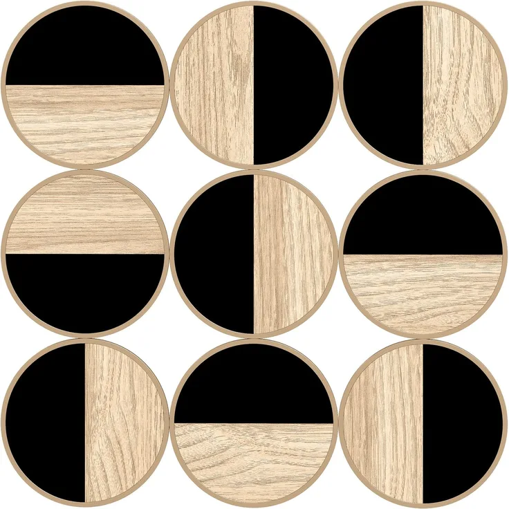 MELAYR, Geometrische Wanddekoration, modernes 3D-Ornament, 60 x 60 cm, 60 x 3,8 x 60 cm, Schwarz+Naturholz