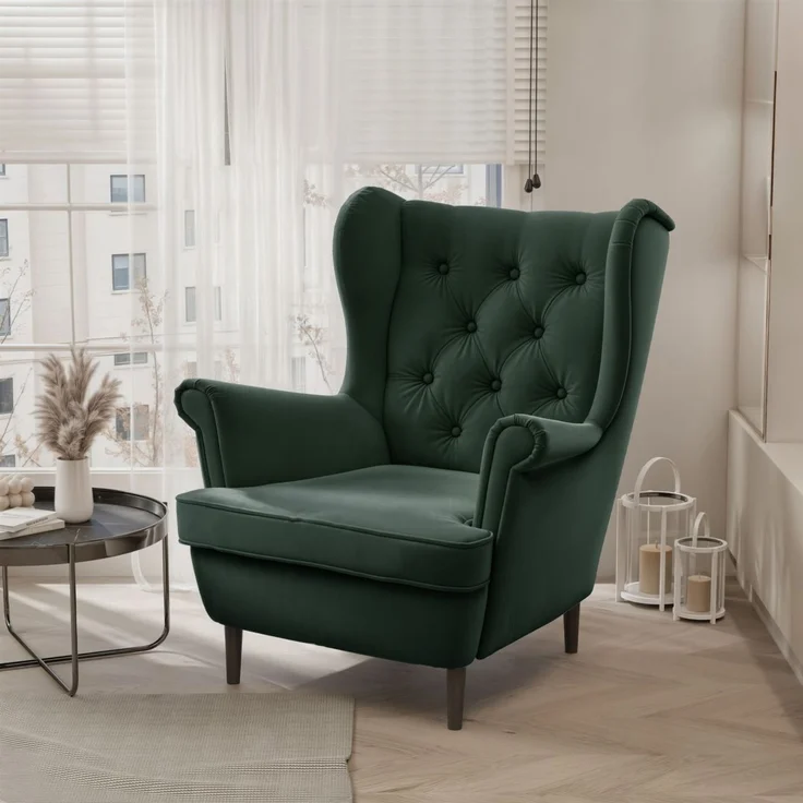 Sessel Ohrensessel NINON inkl. Hocker in Stoff Trinity Dunkelgrün – Bild 2