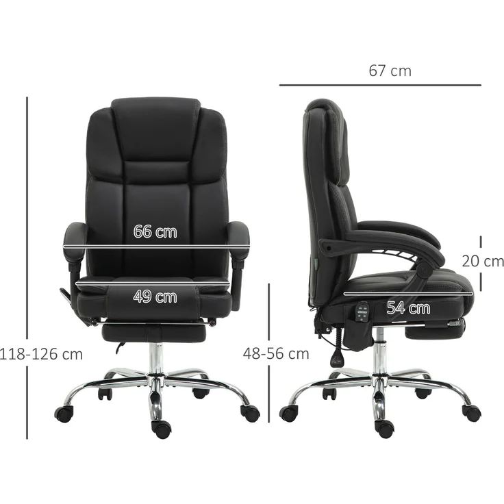 MELAYR, Verstellbarer Bürostuhl mit 6 Massagepunkten, Wärmefunktion, Fußstütze, Kunstleder, Schwarz, 66 x 67 x 126 cm – Bild 5
