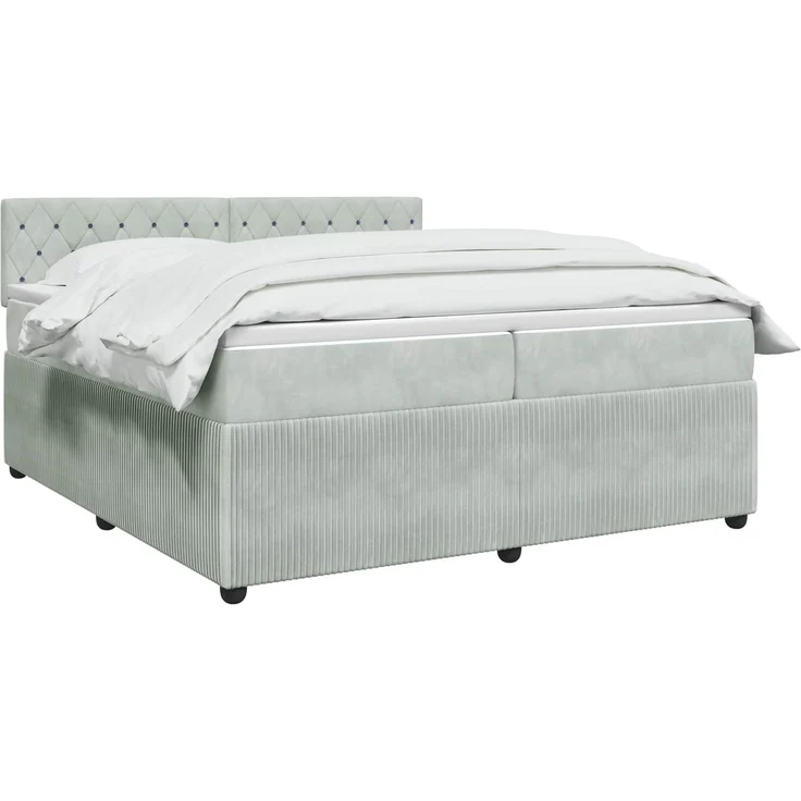 vidaXL Boxspringbett mit Matratze Hellgrau 200 x 200 cm Samt 3451739 – Bild 3