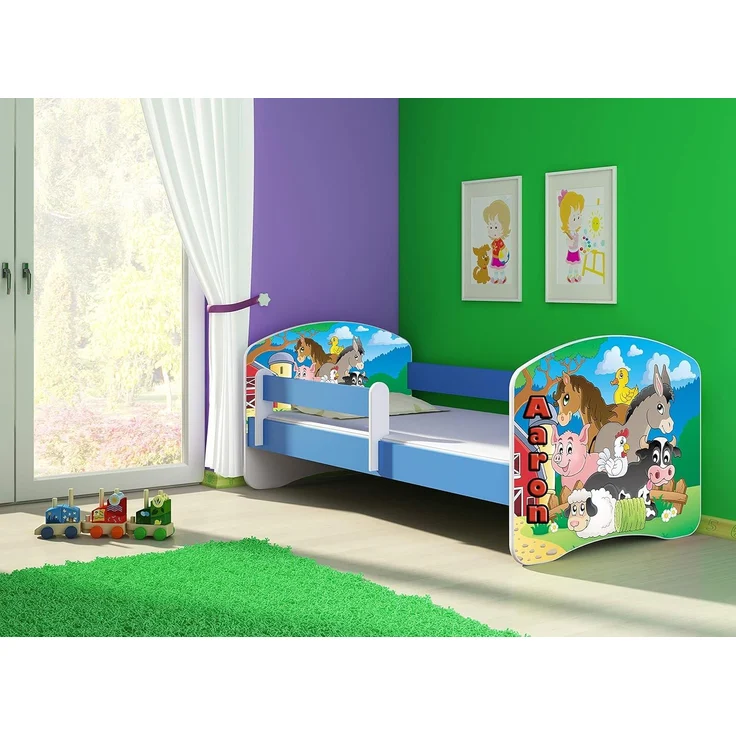 ACMA Kinderbett Jugendbett mit Einer Schublade und Matratze Blau mit Rausfallschutz Lattenrost II 140x70 160x80 180x80 (34 Farm, 180x80) – Bild 3