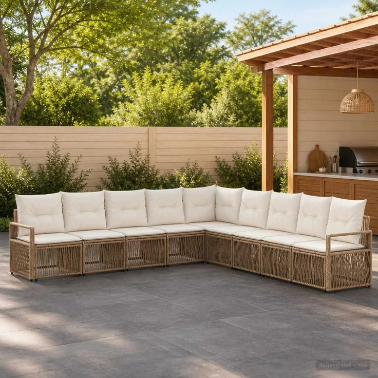 vidaXL Gartensofa-set 9 stk. Beige Poly-Rattan 3435735 – Bild 1