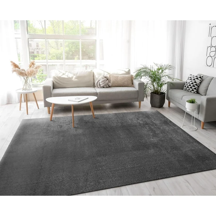Paco Home Waschbarer Teppich Wohnzimmer Schlafzimmer Kurzflor rutschfest Flauschig Weich Moderne Einfarbige Muster, Grösse:100x200 cm, Farbe:Anthrazit – Bild 2