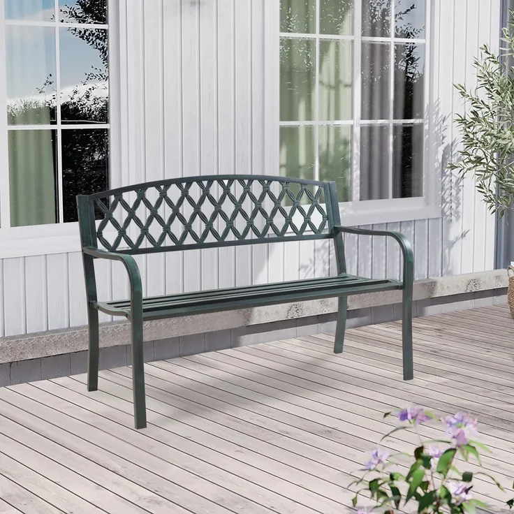 Gartenbank Opsasar Stahl 127x53,5x88 cm Dunkelgrau mit grüner Patina [casa. pro]