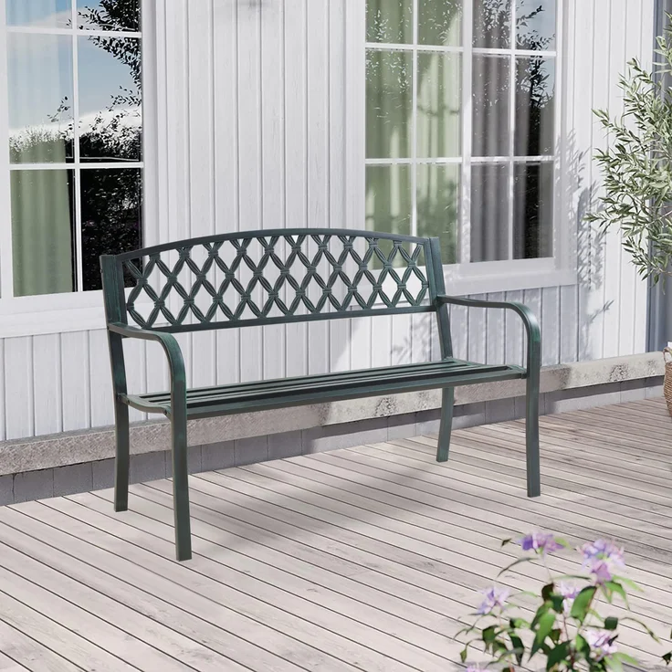 Gartenbank Opsasar Stahl 127x53,5x88 cm Dunkelgrau mit grüner Patina [casa. pro] – Bild 1
