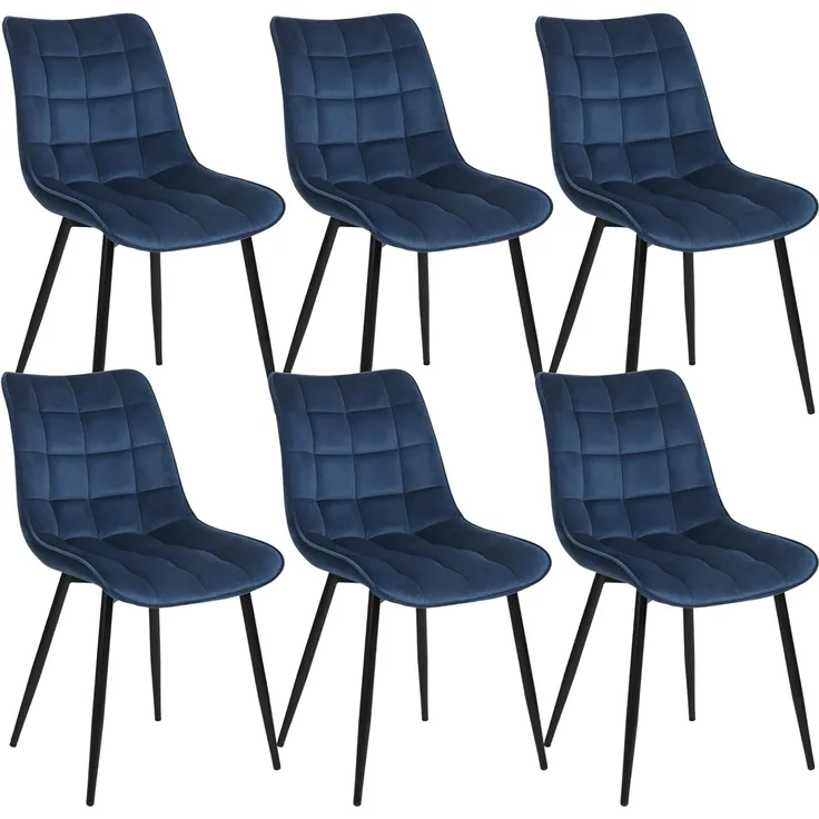 WOLTU 6 x Esszimmerstühle 6er Set Esszimmerstuhl Küchenstuhl Polsterstuhl Design Stuhl mit Rückenlehne, mit Sitzfläche aus Samt, Gestell aus Metall, Blau, BH142bl-6