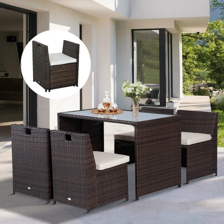 Outsunny Sitzgruppe Polyrattan Garnitur als 5-teiliges Set – Bild 2