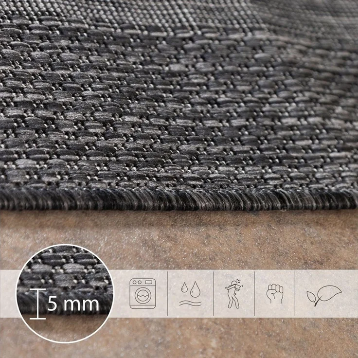SIMPEX24 Outdoorteppich Unicolor - Einfarbig, Rund, Höhe: 5 mm, Teppich Wetterfest Balkon Küchenteppich Flachgewebe Sisaloptik – Bild 2