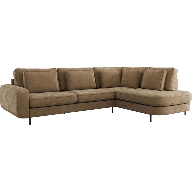 CALENO L-Form Ecksofa 317x225 cm, Massivholz-Rahmen & Wellenfedern, Sitzhöhe 51 cm, modernes Polstersofa rückenecht bezogen & freistehend - Braun Schenille glatt - Rechts Seite – Bild 6