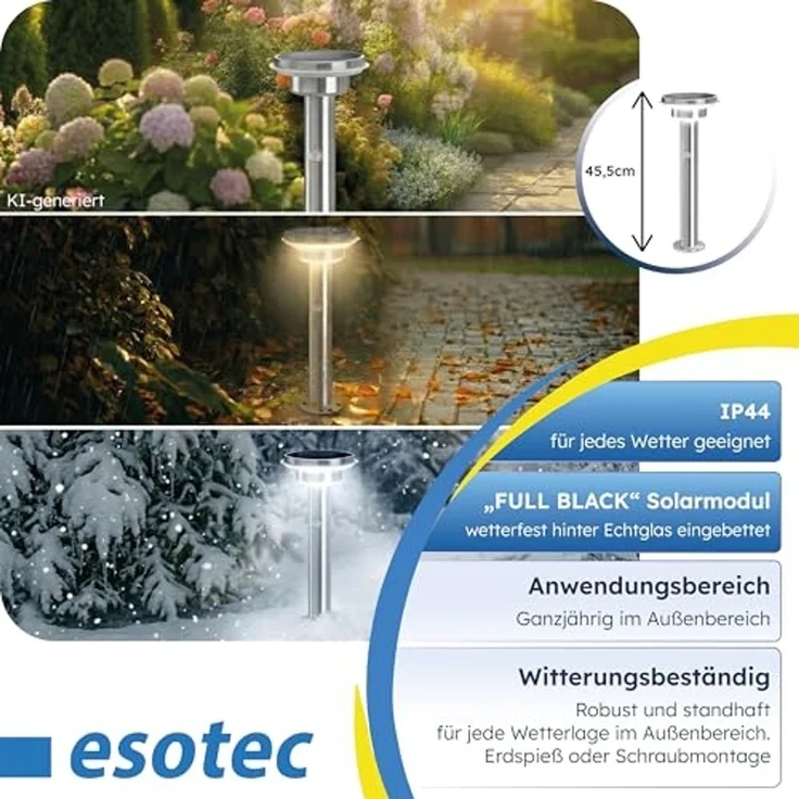 esotec LED Solarleuchte PIR Edelstahl Standleuchte Tini H=45cm 4000K 40 LEDs outdoor 102596, LED fest integriert – Bild 6