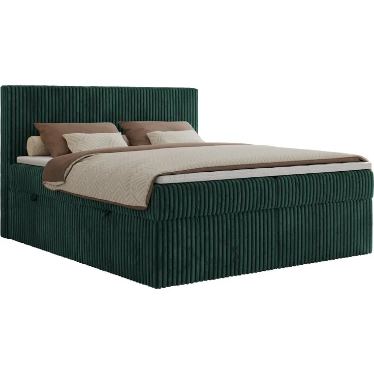 MKS MÖBEL Boxspringbett TILIANO, Doppelbett mit gepolstertem Kopfteil, Visco-Topper, Multipocket-Matratzen, zwei Bettkästen, Cord-Bezug, Größen: 140x200 cm bis 200x200 cm