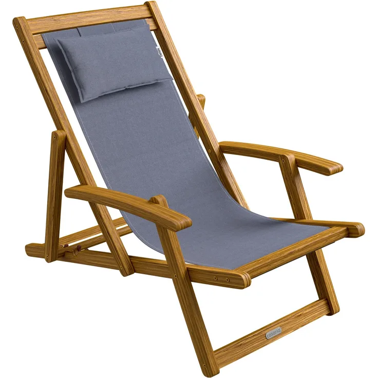CASARIA® Sonnenliege aus Akazienholz Anthrazit 3-fach verstellbar