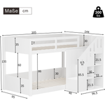 Merax Kinder-Etagenbett,Doppelbett, multifunktionales Kinderbett, Mit Treppen und Schließfächern,stabiles Geländer, ohne Matratze, 90*200cm, Weiß