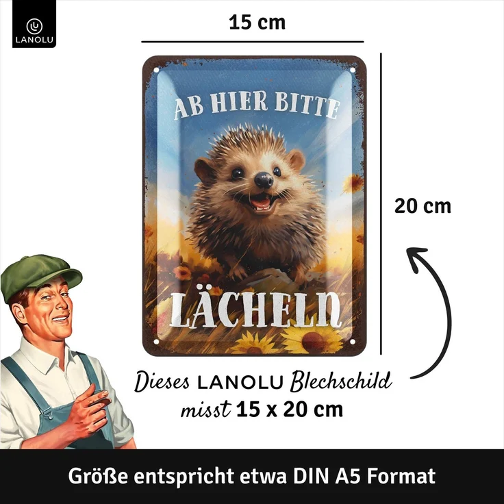 LANOLU Blechschild Ab hier bitte lächeln - 15x20cm – Metall – Mehrfarbig – 15247 – Bild 4
