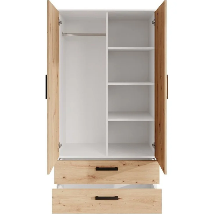 Beautysofa Kleiderschrank TREND 2-türig mit Selbsteinzug, Kleiderstange und 5 Einlegeböden (verschiedene Farben, mit oder ohne Schubladen) – Bild 2