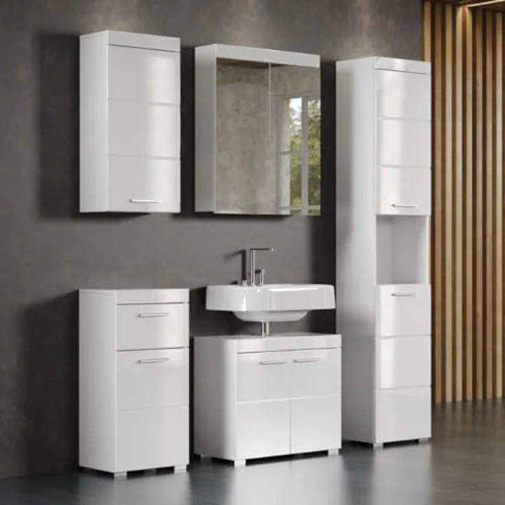 Trendteam 'Amanda' Hochschrank, Holz, Weiß Hochglanz, 190 x 31 x 37 cm – Bild 5