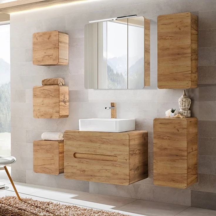 Badezimmermöbel Set mit 80 cm Waschtisch LUTON-56-CRAFT in Wotan Eiche Nb, B/H/T ca. 180/200/46 cm – Bild 1