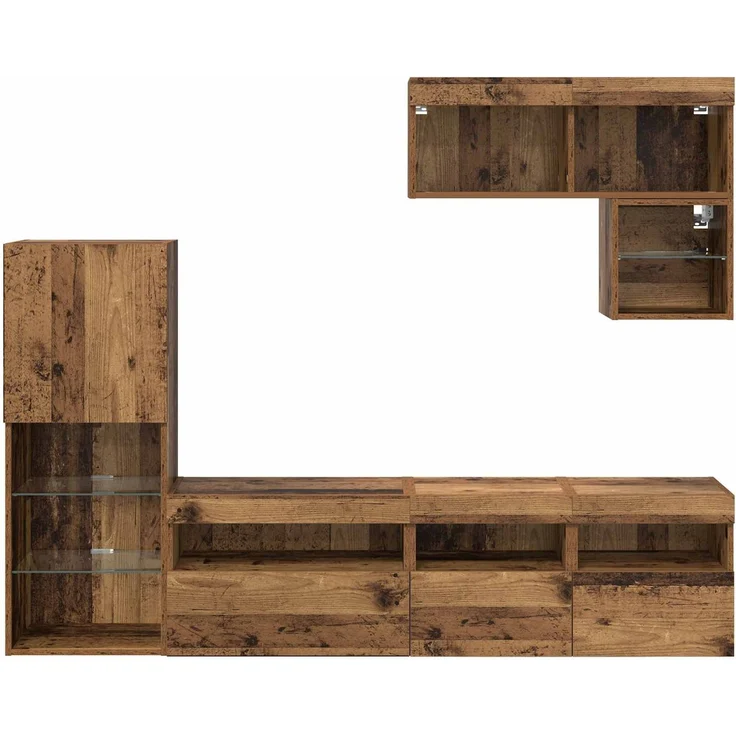 vidaXL TV-Wandgeräte mit LED-Lichtleisten 6 pcs Altholz Holzwerkstoff 3402974 – Bild 10