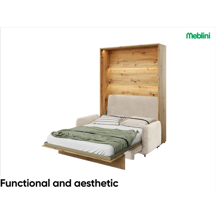 MEBLINI Schrankbett BC-01 - 140x200cm Vertikal - Artisan Eiche/Beige mit Matratze - mit Sofa - Wandbett mit Lattenrost - Klappbett mit Schrank - Wandklappbett - Murphy Bed – Bild 2