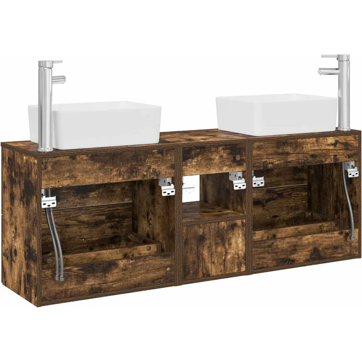 vidaXL Badezimmerschrank-Set 3 stk. Geräucherte Eiche 136 x 35 x 80 cm 3405855 – Bild 8