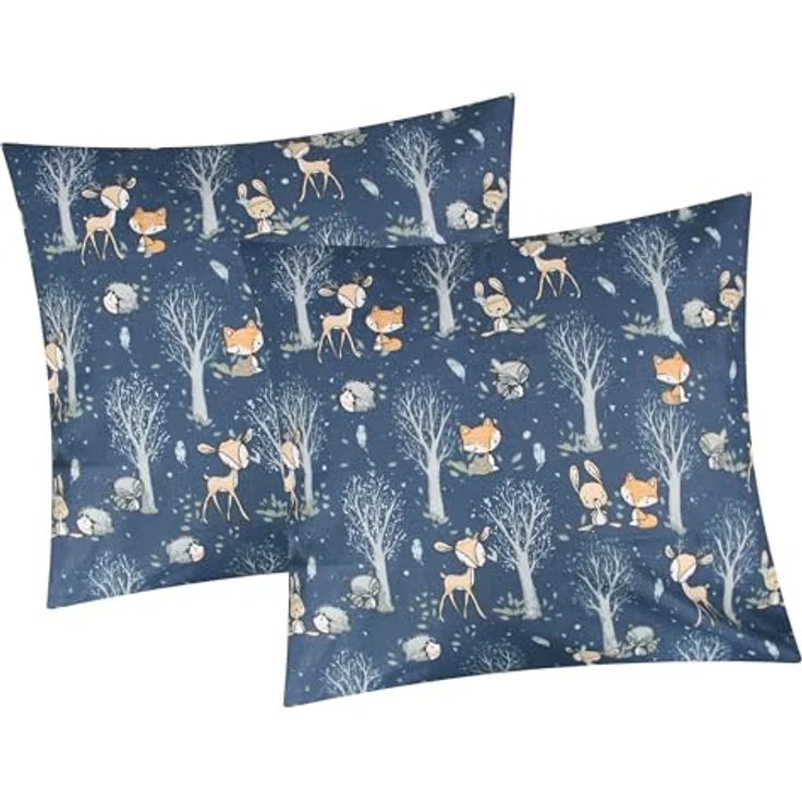 Heubergshop Kissenbezug, (2 Stück), 40x40 cm Rehe Bäume Waldtiere 100% Baumwolle Kinder (Waldtiere-40x40) – Bild 2