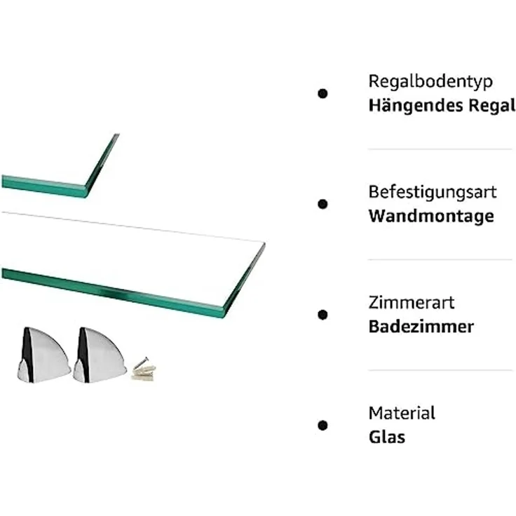 HOOZ Wandregal aus Sicherheitsglas mit Halterung - Klarglas - 80 x 18 x 0,6 cm, 1-tlg, mit geschliffenen Kanten – Bild 6