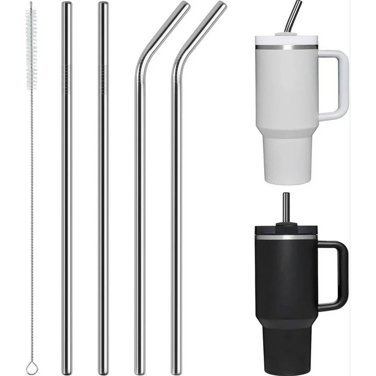 LA CUTE Trinkhalme 4er Set Edelstahl Strohhalme – Wiederverwendbar, Reinigungsbürste, (Wiederverwendbare Metallstrohhalme für Getränke, ideal für den Alltag, 5-tlg, Edelstahl-Strohhalm-Set mit Reinigungsbürste, 5-teilig), Langlebige, Edelstahl Strohhal... – Bild 1