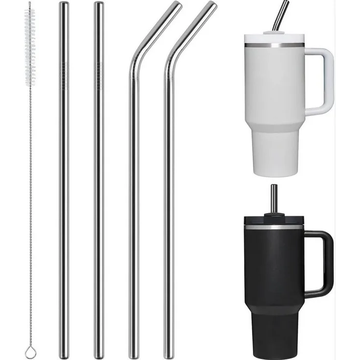 LA CUTE Trinkhalme 4er Set Edelstahl Strohhalme – Wiederverwendbar, Reinigungsbürste, (Wiederverwendbare Metallstrohhalme für Getränke, ideal für den Alltag, 5-tlg, Edelstahl-Strohhalm-Set mit Reinigungsbürste, 5-teilig), Langlebige, Edelstahl Strohhal...