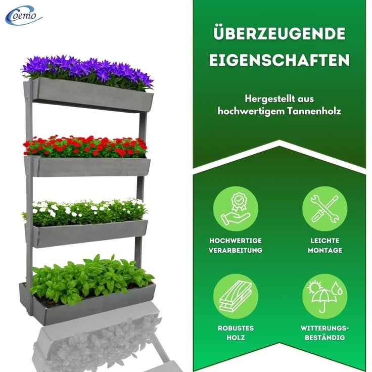 Coemo Vertikalbeet Vera Grau aus Holz Hochbeet 4 Etagen Kästen höhenverstellbar und neigbar – Bild 3