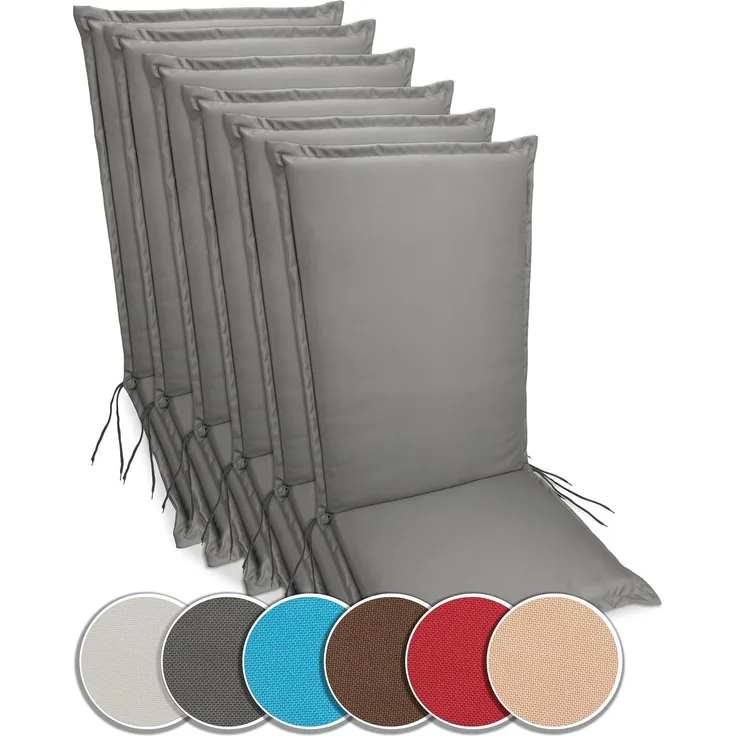 sunnypillow Liegenauflage Polsterauflagen Gartenstuhlauflage 120 x 50 extra Dicke 9cm, 6er Set Anthrazit