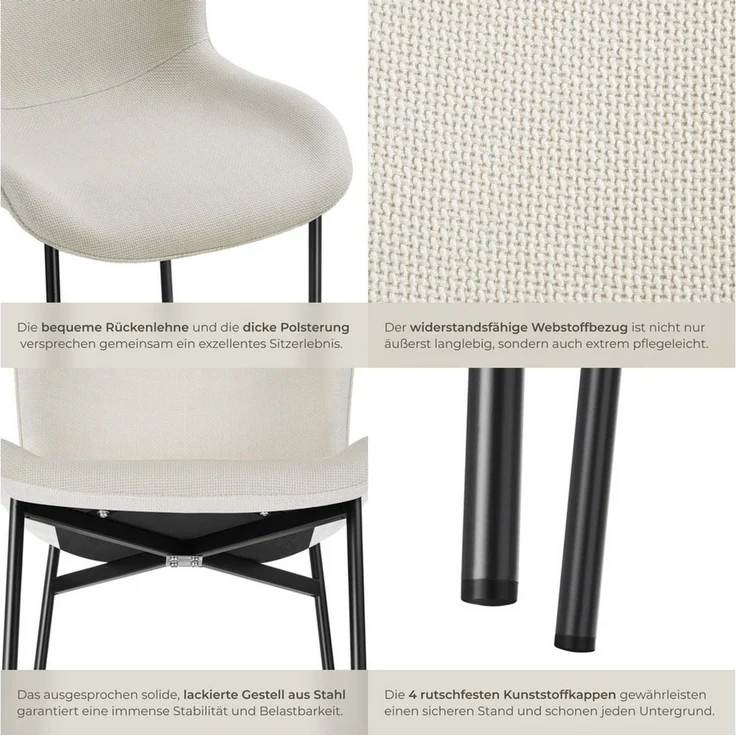 tectake Esszimmerstuhl Polsterstuhl (6er Set, 6 St), ergonomische Form mit hoher Rückenlehne – Bild 3