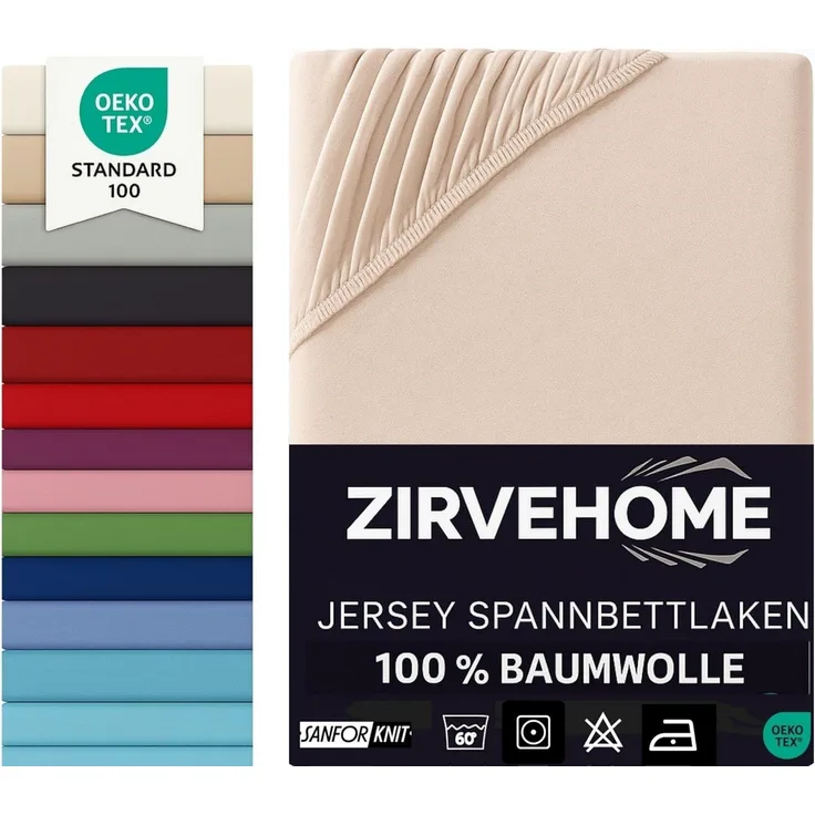 ZIRVEHOME Spannbettlaken Spannbettlaken, Jersey, Gummizug: Rundumgummi, (1 Stück), Atmungsaktiv, Baumwolle Spannbettlaken 70x140 cm bis 15 cm Höhe, Beige